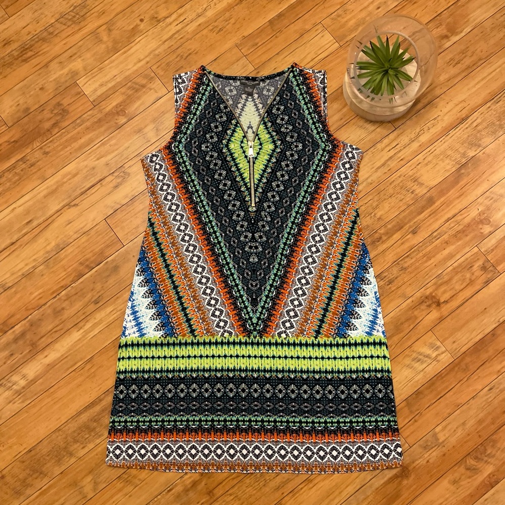 Chelsea & Theodore Multicolor Geometric Printed Sleeveless Dress